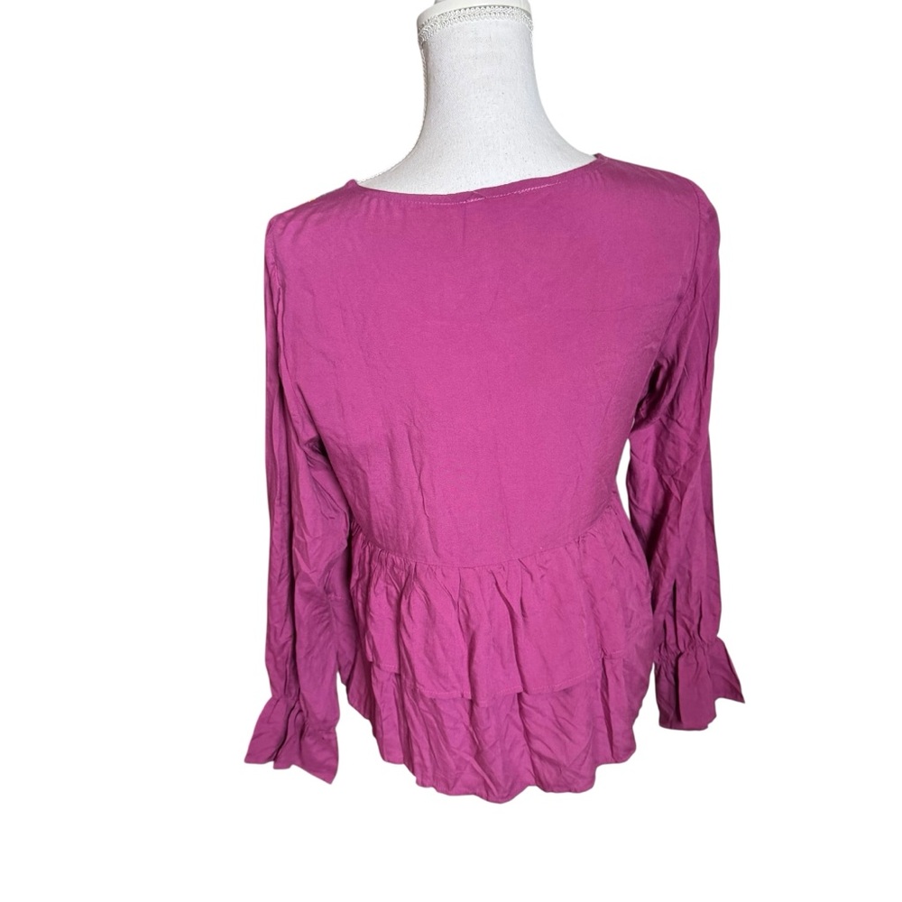 Savanna Jane Embroidered Peasant Blouse in Magenta Small - Picture 4 of 6